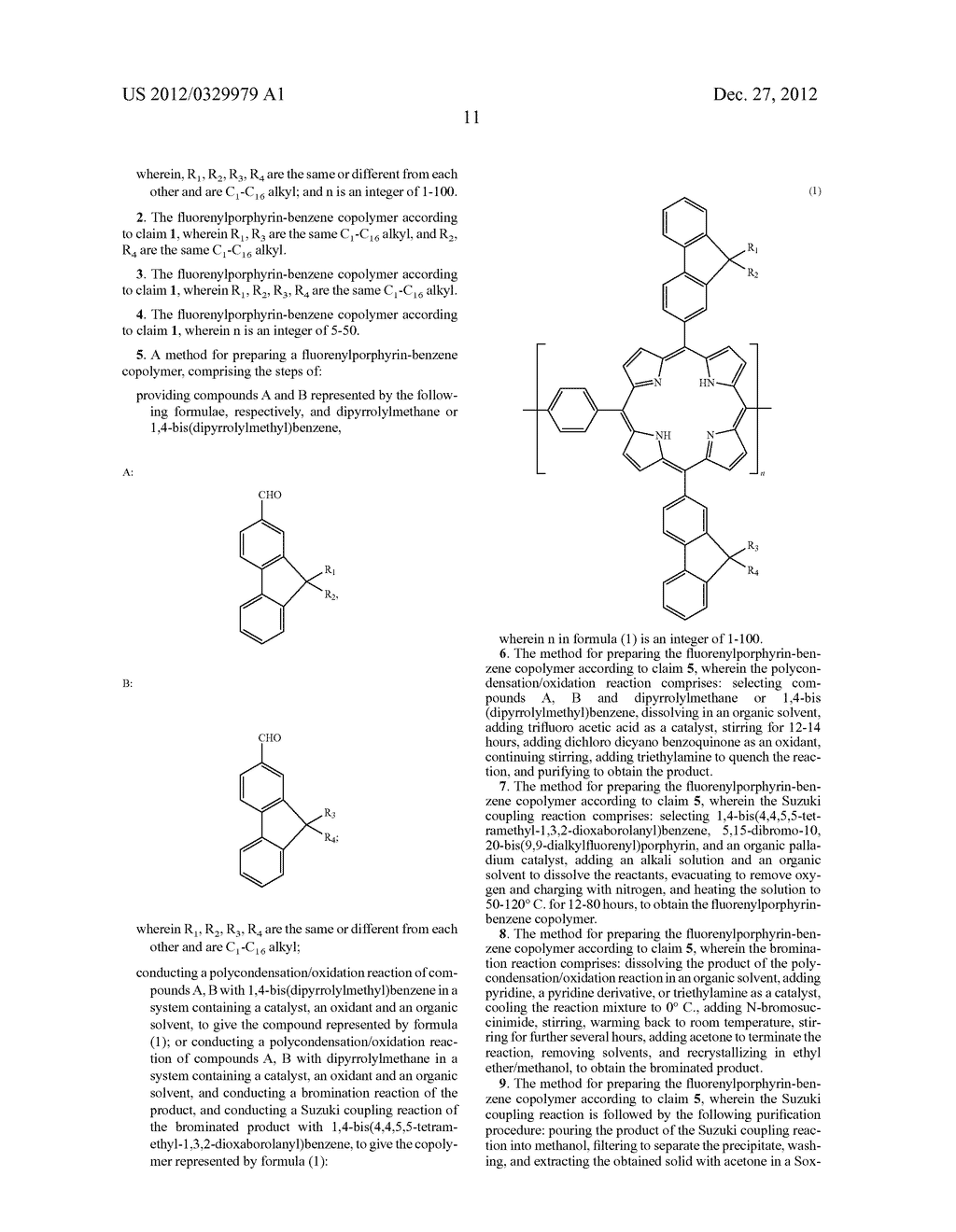 COPOLYMER CONTAINING FLUORENYLPORPHYRIN-BENZENE, PREPARATION METHOD AND     USE THEREOF - diagram, schematic, and image 16