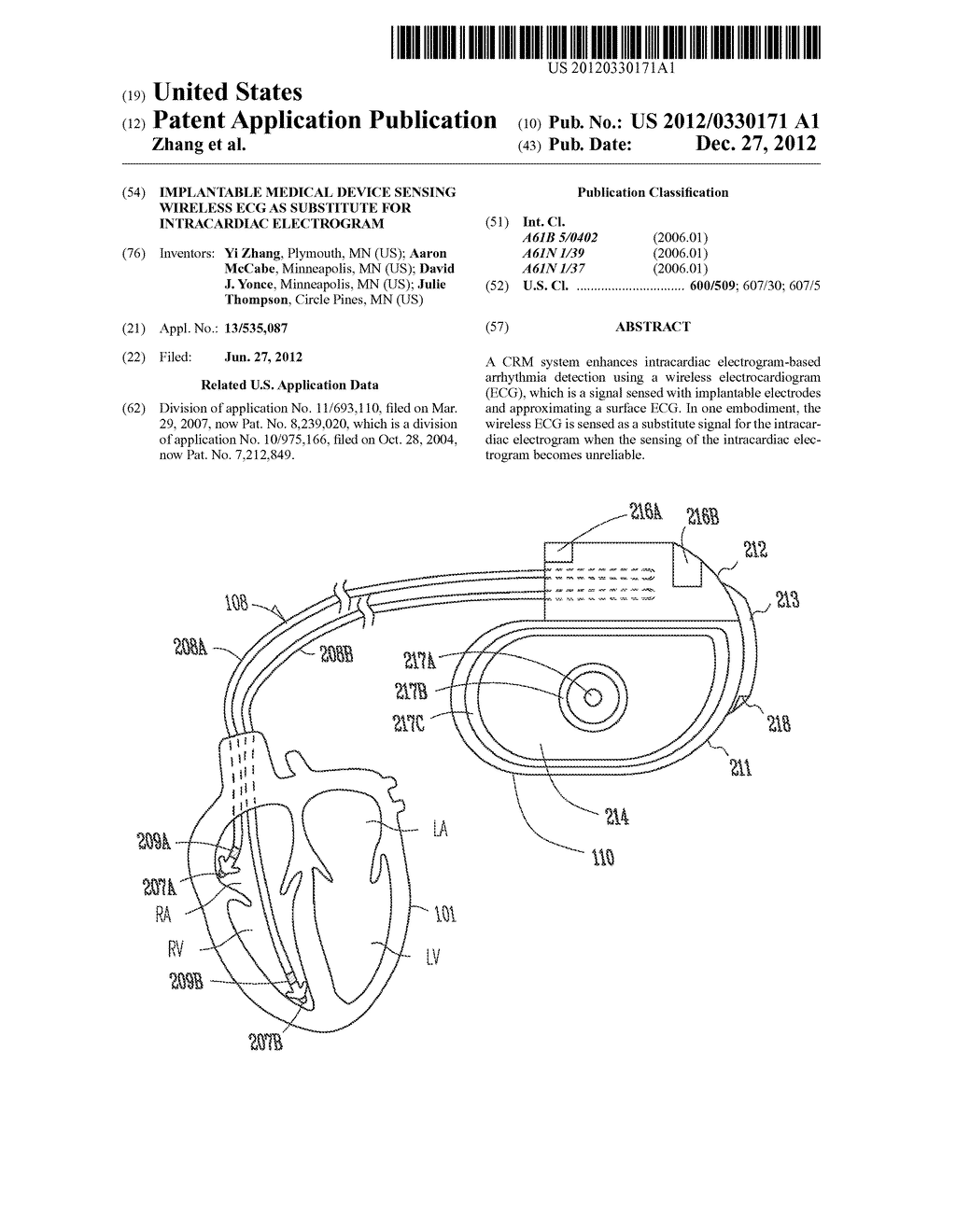 IMPLANTABLE MEDICAL DEVICE SENSING WIRELESS ECG AS SUBSTITUTE FOR     INTRACARDIAC ELECTROGRAM - diagram, schematic, and image 01