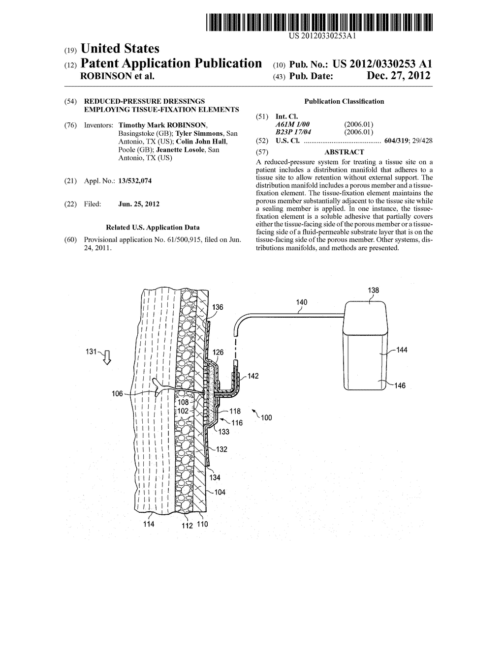 REDUCED-PRESSURE DRESSINGS EMPLOYING TISSUE-FIXATION ELEMENTS - diagram, schematic, and image 01