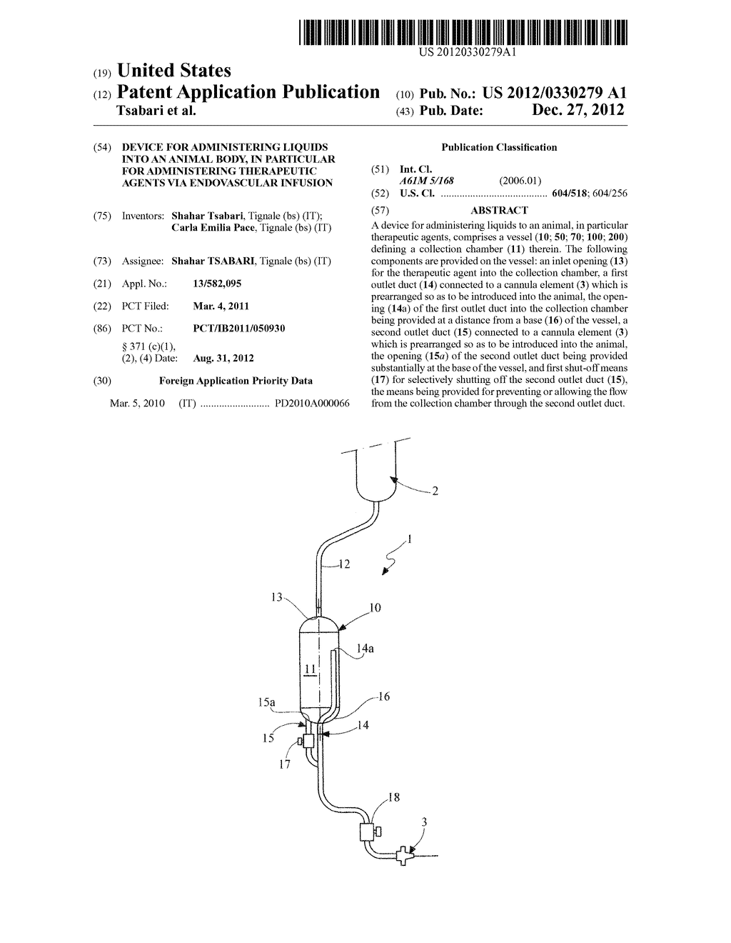 DEVICE FOR ADMINISTERING LIQUIDS INTO AN ANIMAL BODY, IN PARTICULAR FOR     ADMINISTERING THERAPEUTIC AGENTS VIA ENDOVASCULAR INFUSION - diagram, schematic, and image 01