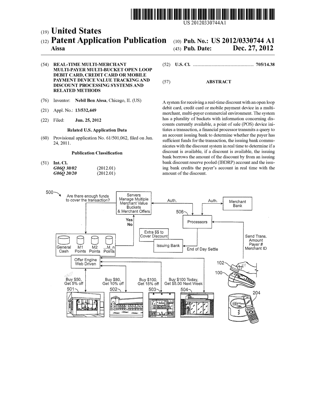 Real-Time Multi-Merchant Multi-Payer Multi-Bucket Open Loop Debit Card,     Credit Card or Mobile Payment Device Value Tracking and Discount     Processing Systems and Related Methods - diagram, schematic, and image 01