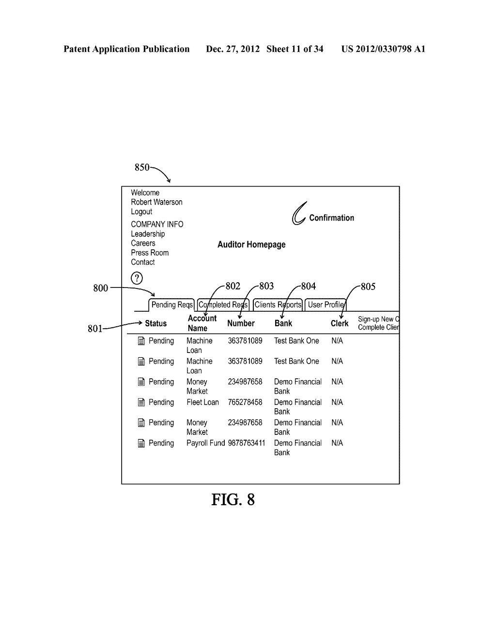 SYSTEMS AND METHODS FOR OBTAINING AUTOMATED THIRD-PARTY AUDIT     CONFIRMATIONS INCLUDING CLIENT PHYSICAL SIGNATURES, PIN ACCESS, AND     MULTIPLE RESPONDERS - diagram, schematic, and image 12