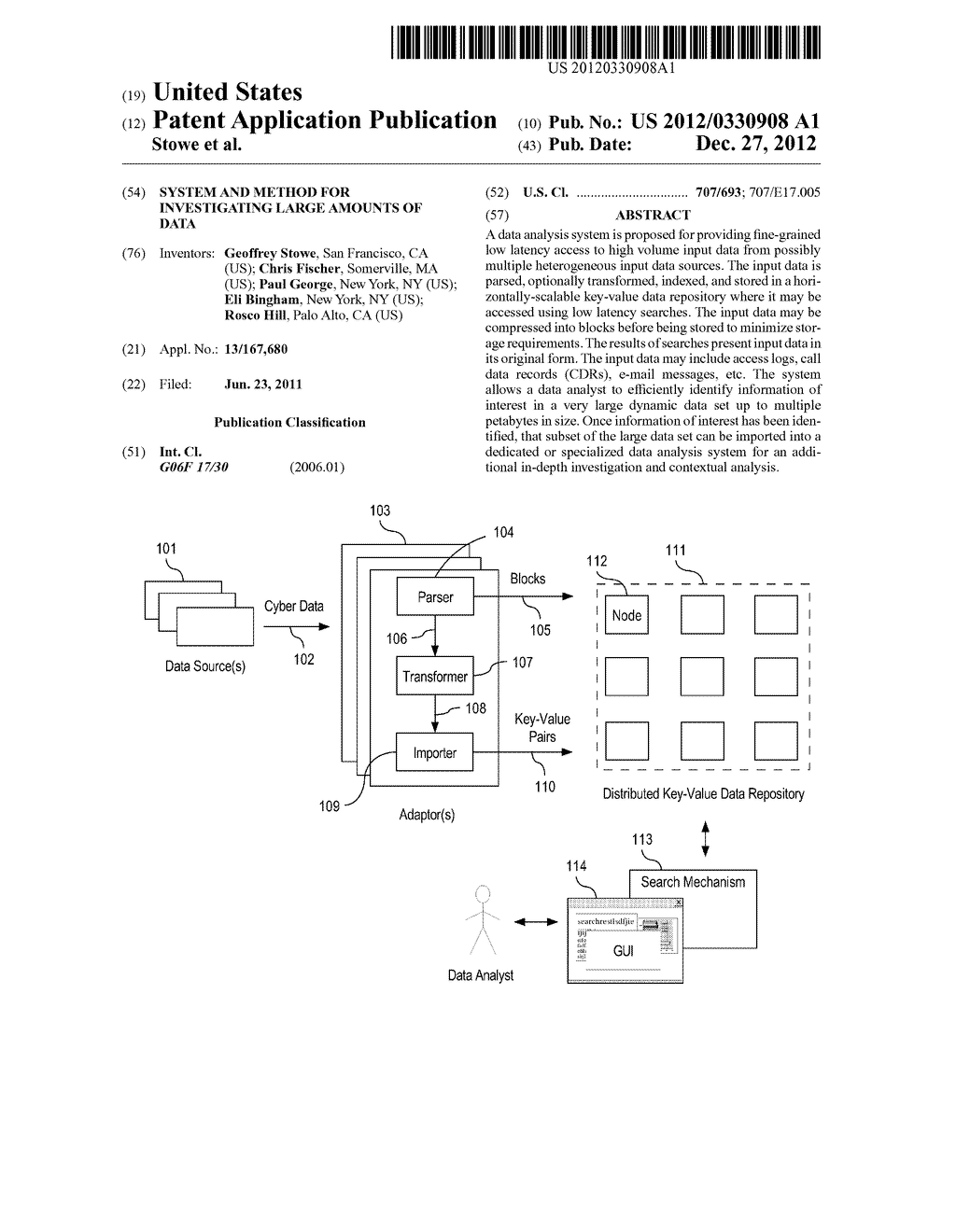 SYSTEM AND METHOD FOR INVESTIGATING LARGE AMOUNTS OF DATA - diagram, schematic, and image 01