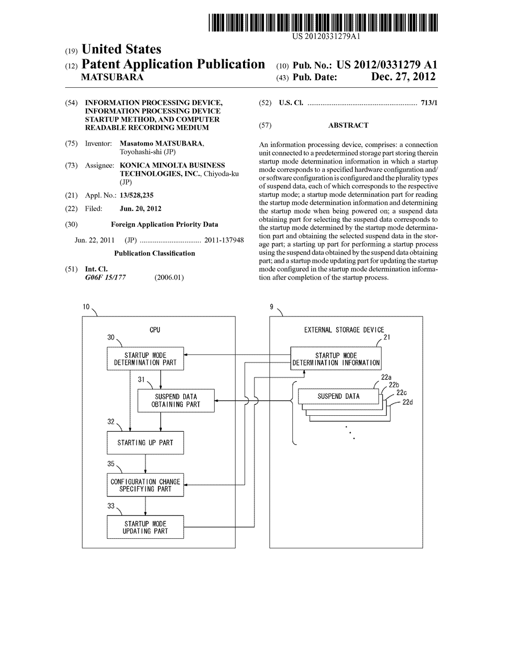 INFORMATION PROCESSING DEVICE, INFORMATION PROCESSING DEVICE STARTUP     METHOD, AND COMPUTER READABLE RECORDING MEDIUM - diagram, schematic, and image 01