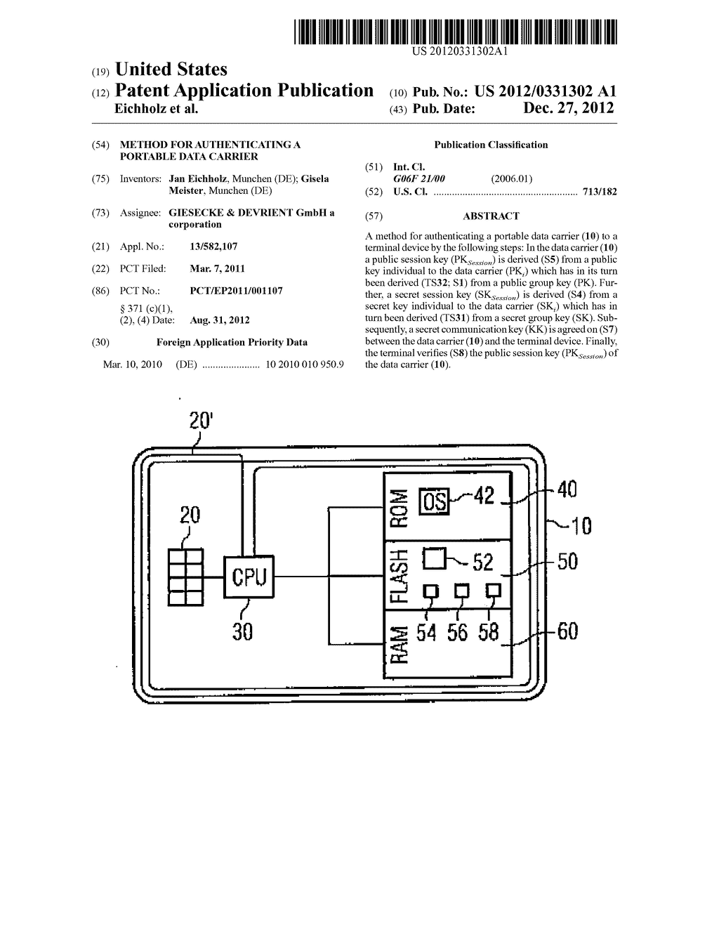 METHOD FOR AUTHENTICATING A PORTABLE DATA CARRIER - diagram, schematic, and image 01