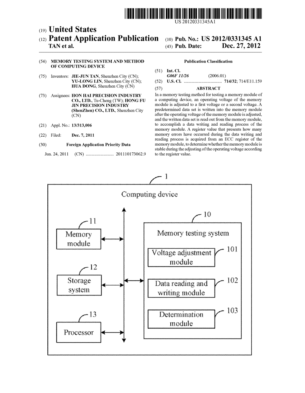 MEMORY TESTING SYSTEM AND METHOD OF COMPUTING DEVICE - diagram, schematic, and image 01