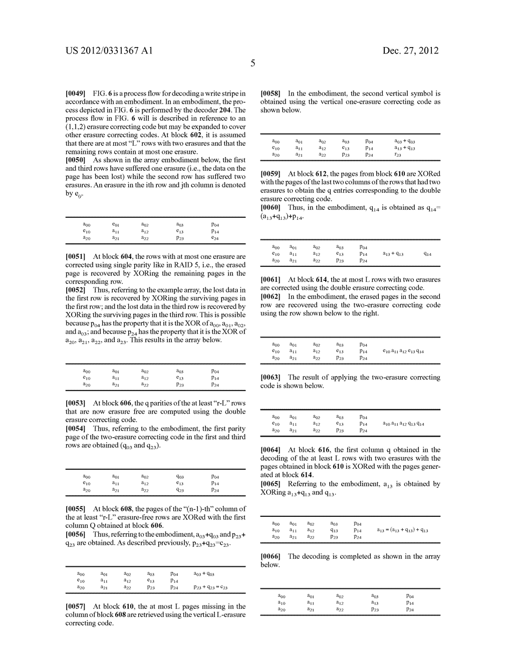 Nested Multiple Erasure Correcting Codes for Storage Arrays - diagram, schematic, and image 12