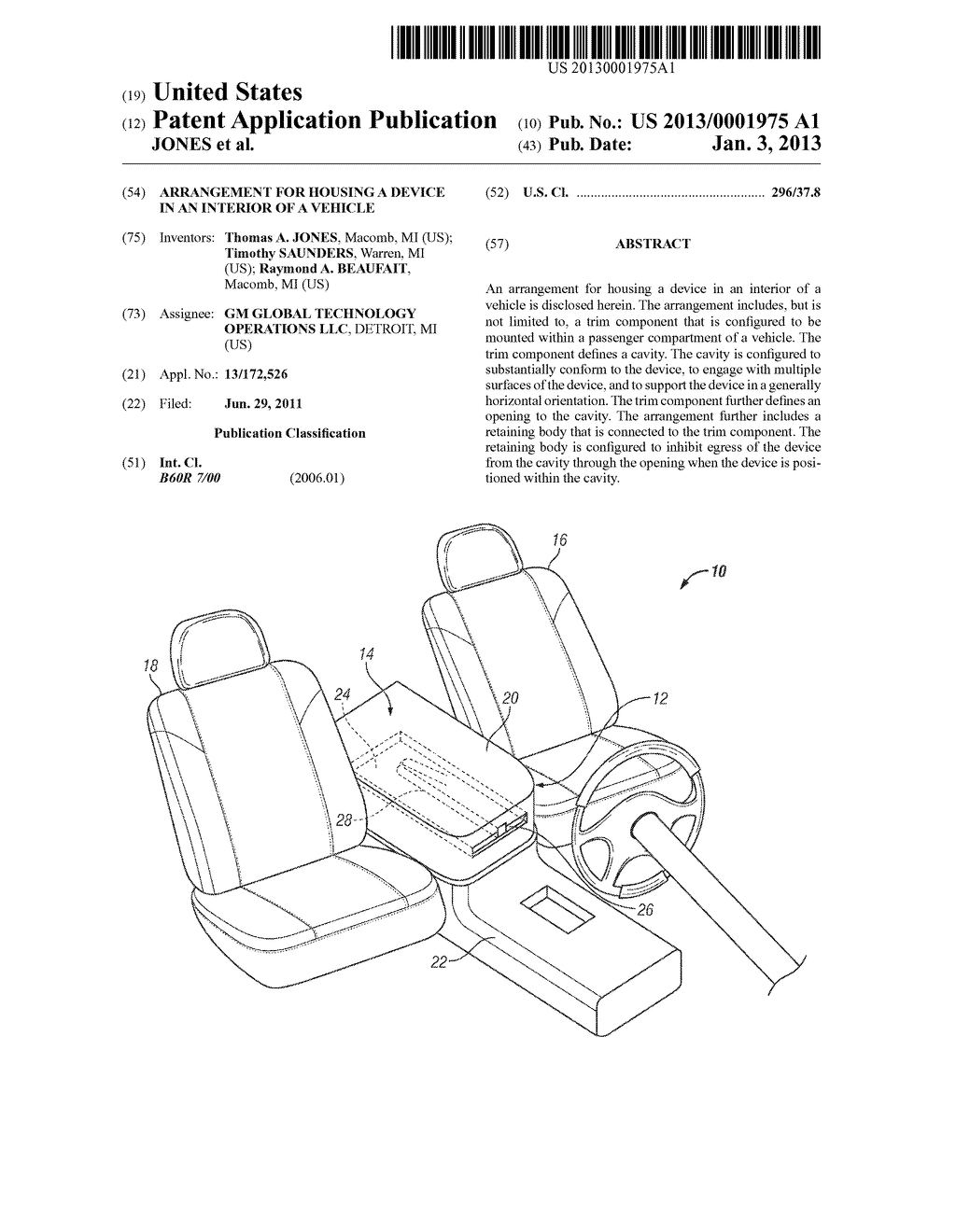 ARRANGEMENT FOR HOUSING A DEVICE IN AN INTERIOR OF A VEHICLE - diagram, schematic, and image 01