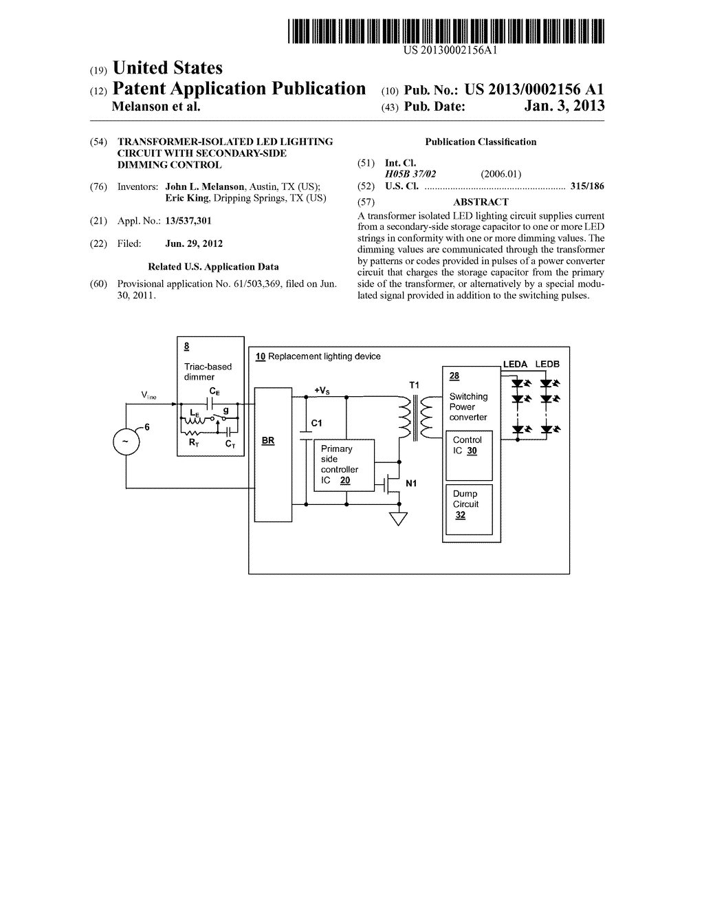 TRANSFORMER-ISOLATED LED LIGHTING CIRCUIT WITH SECONDARY-SIDE DIMMING     CONTROL - diagram, schematic, and image 01