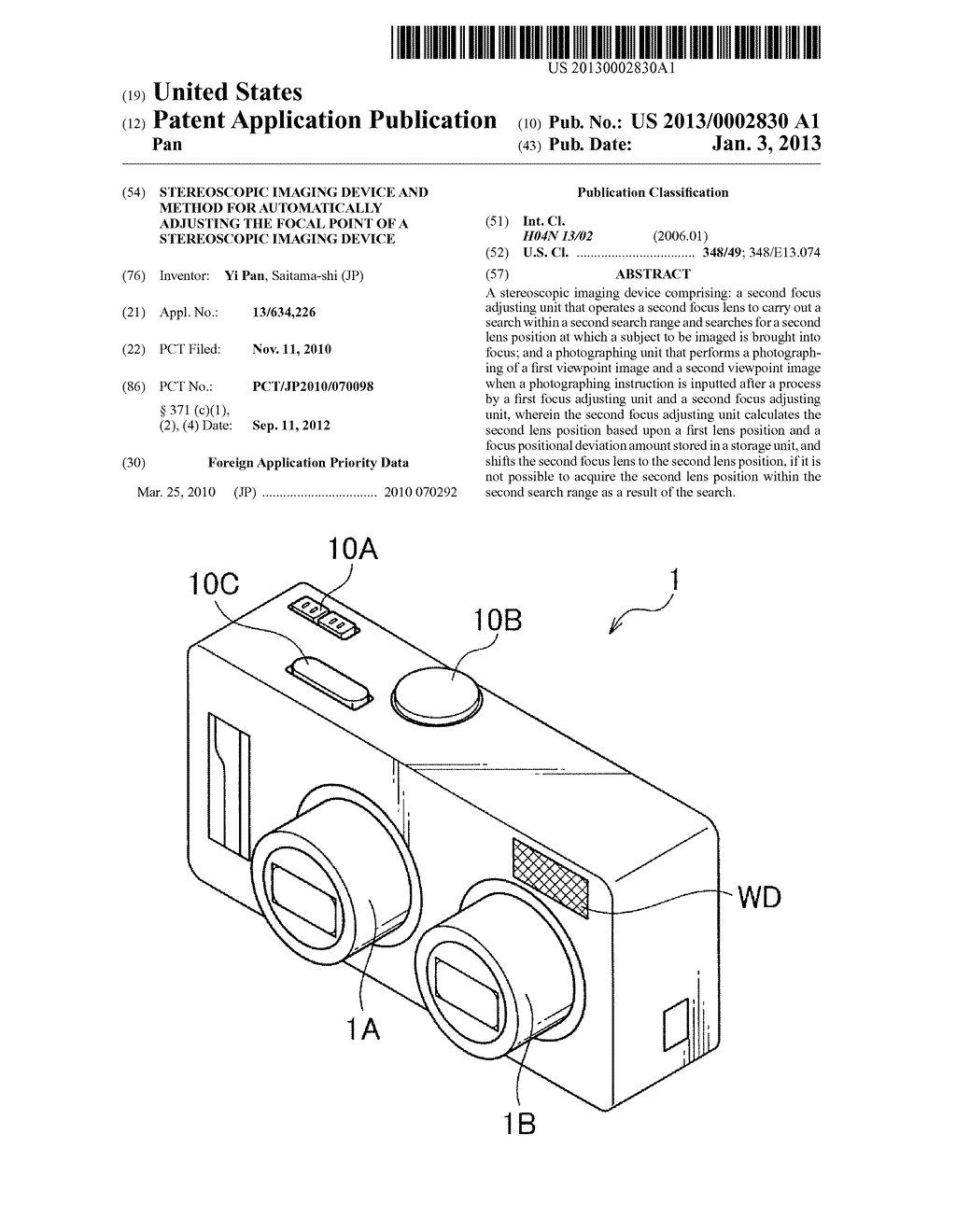 STEREOSCOPIC IMAGING DEVICE AND METHOD FOR AUTOMATICALLY ADJUSTING THE     FOCAL POINT OF A STEREOSCOPIC IMAGING DEVICE - diagram, schematic, and image 01