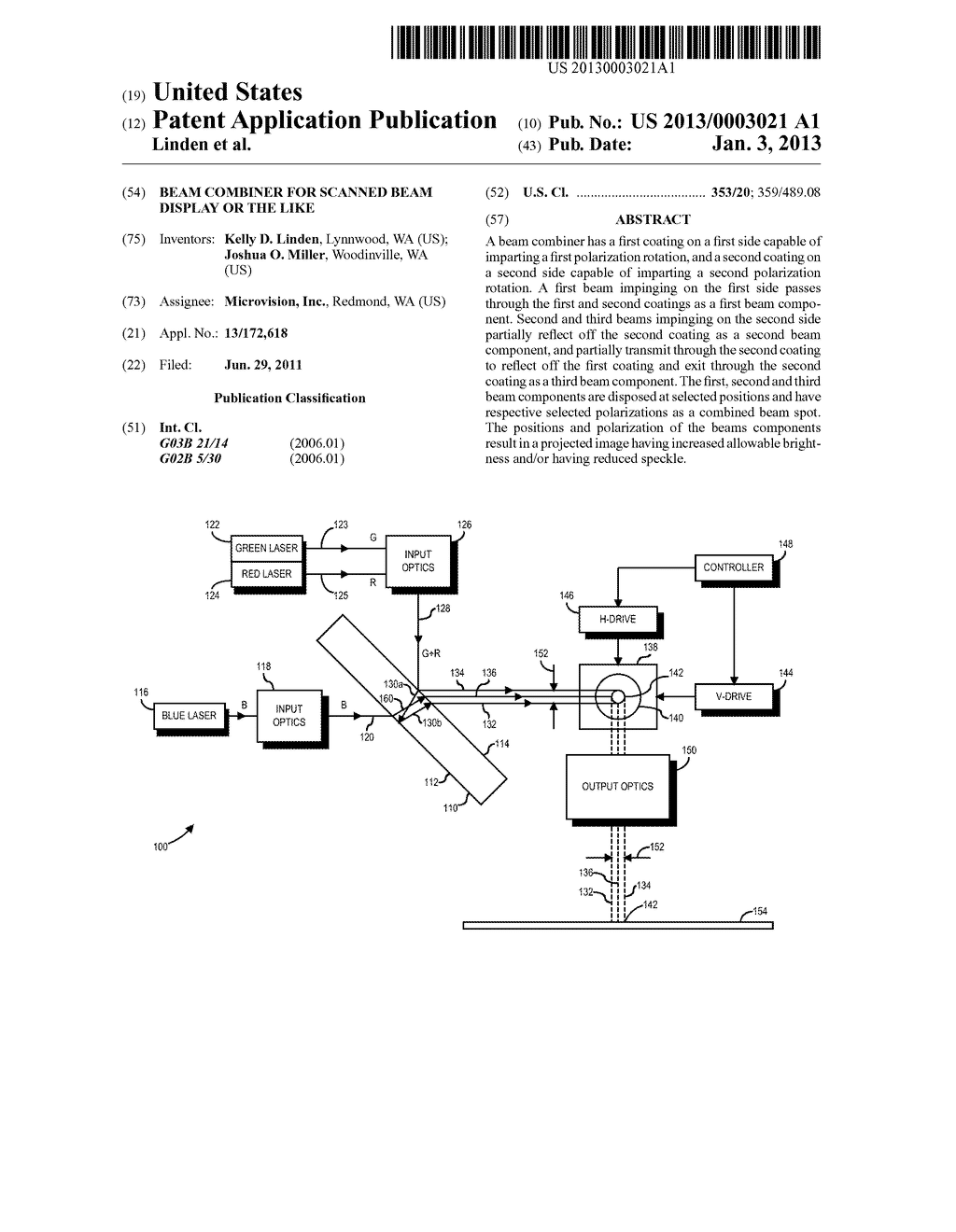 Beam Combiner for Scanned Beam Display or the Like - diagram, schematic, and image 01