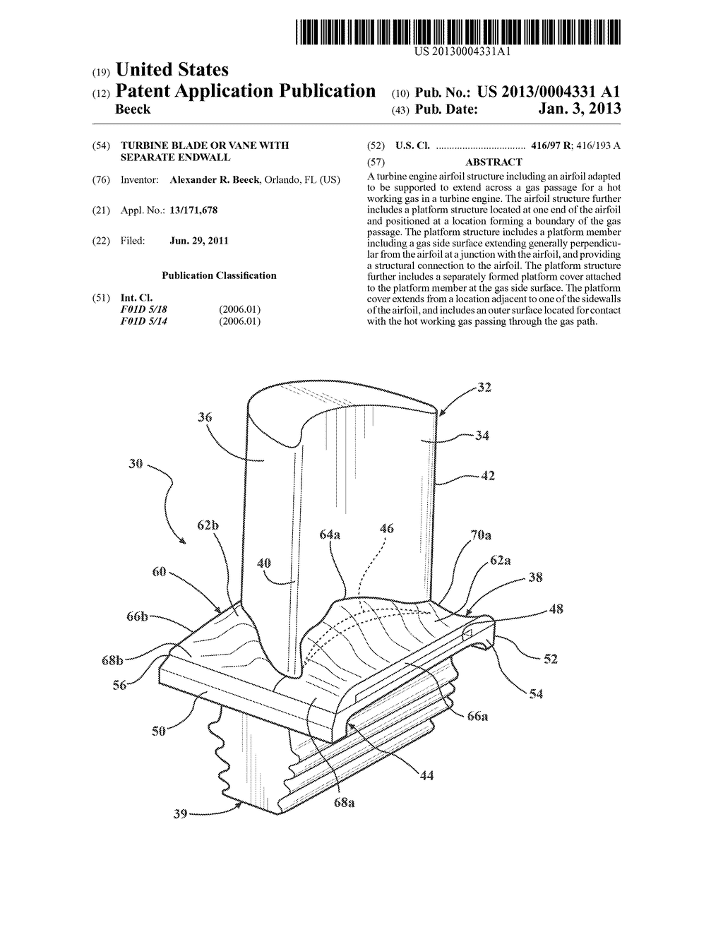 TURBINE BLADE OR VANE WITH SEPARATE ENDWALL - diagram, schematic, and image 01