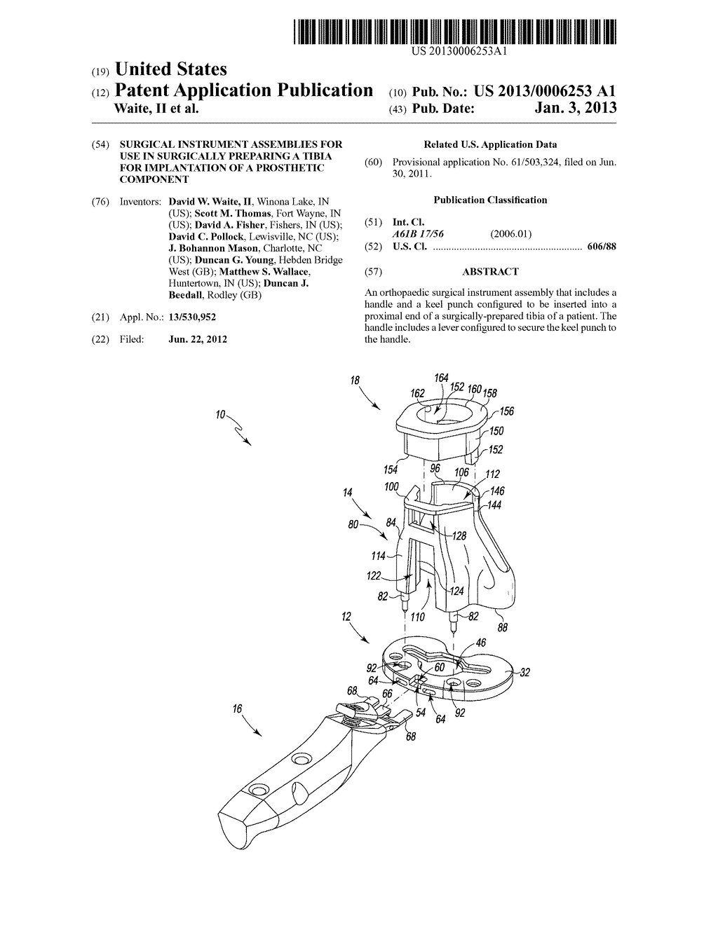 SURGICAL INSTRUMENT ASSEMBLIES FOR USE IN SURGICALLY PREPARING A TIBIA FOR     IMPLANTATION OF A PROSTHETIC COMPONENT - diagram, schematic, and image 01