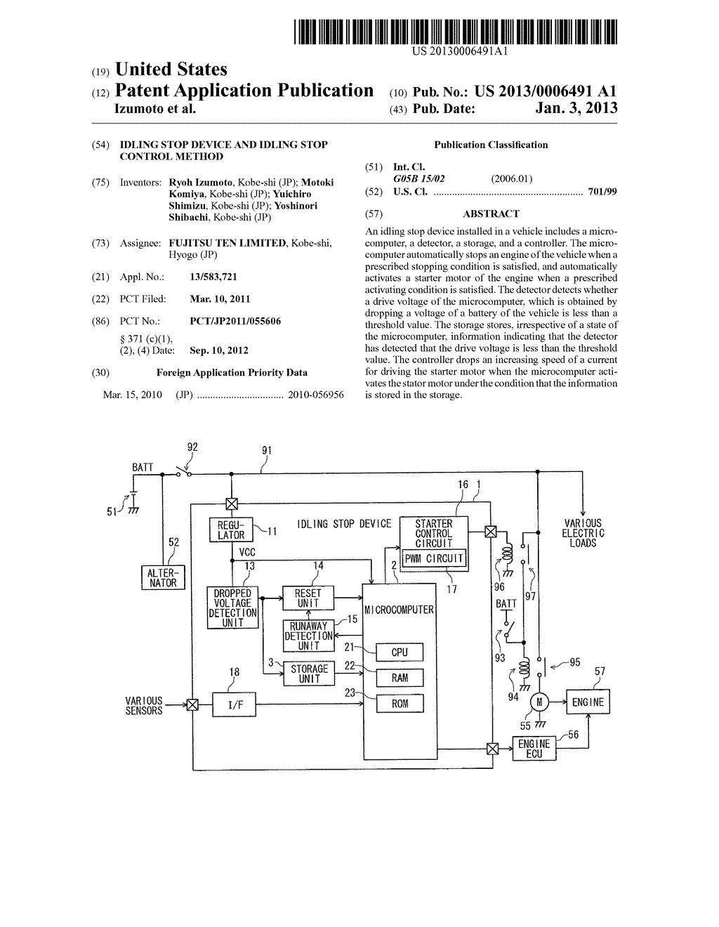 IDLING STOP DEVICE AND IDLING STOP CONTROL METHOD - diagram, schematic, and image 01