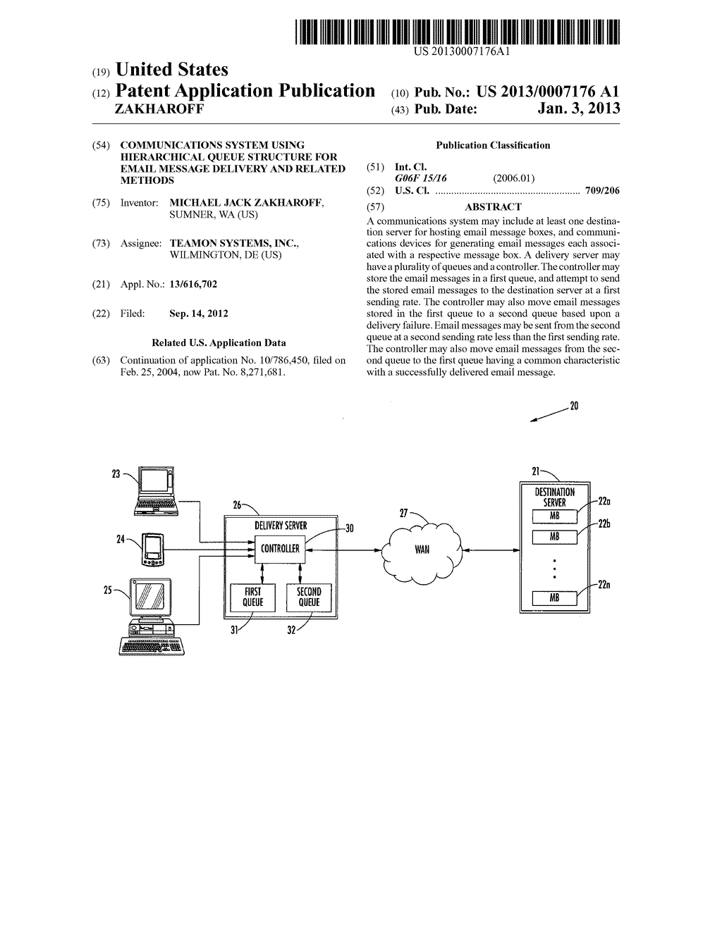 COMMUNICATIONS SYSTEM USING HIERARCHICAL QUEUE STRUCTURE FOR EMAIL MESSAGE     DELIVERY AND RELATED METHODS - diagram, schematic, and image 01