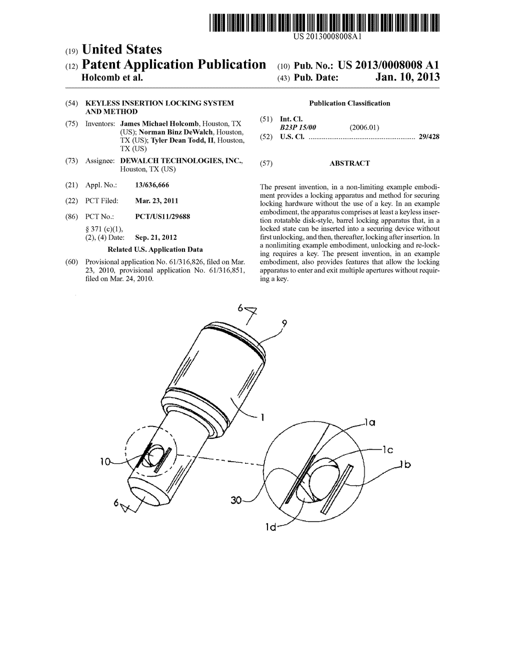 Keyless Insertion Locking System and Method - diagram, schematic, and image 01