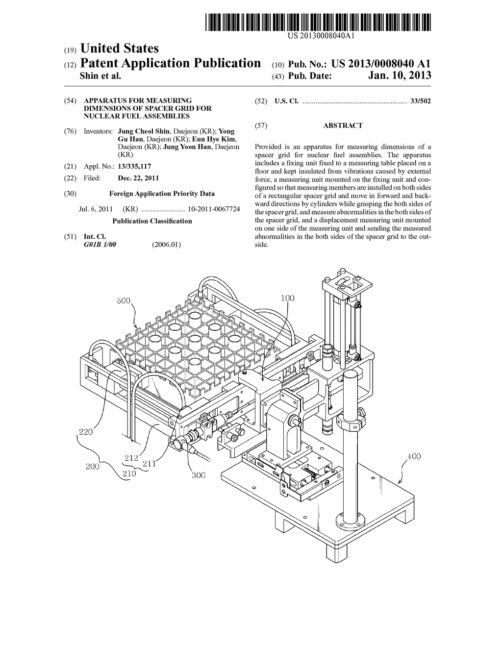 APPARATUS FOR MEASURING DIMENSIONS OF SPACER GRID FOR NUCLEAR FUEL     ASSEMBLIES - diagram, schematic, and image 01