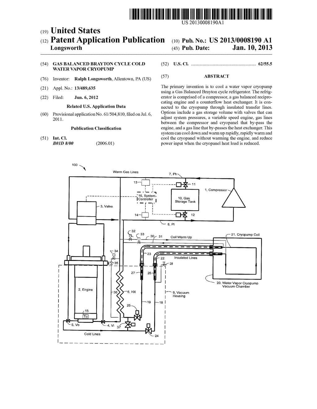 GAS BALANCED BRAYTON CYCLE COLD WATER VAPOR CRYOPUMP - diagram, schematic, and image 01