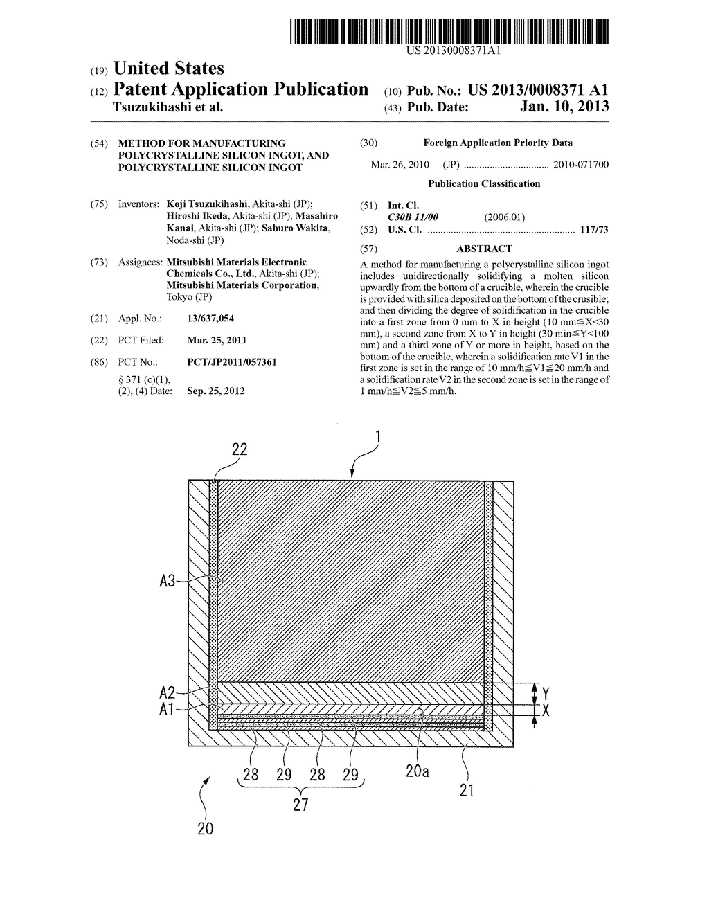 METHOD FOR MANUFACTURING POLYCRYSTALLINE SILICON INGOT, AND     POLYCRYSTALLINE SILICON INGOT - diagram, schematic, and image 01