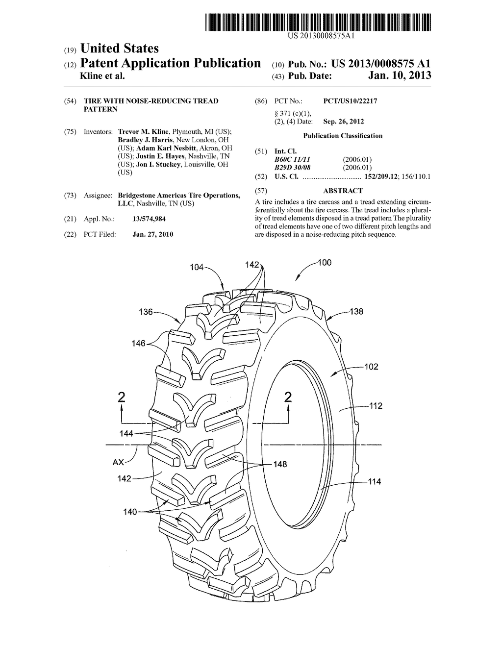 TIRE WITH NOISE-REDUCING TREAD PATTERN - diagram, schematic, and image 01