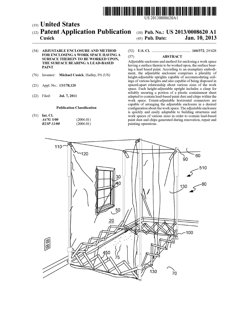 Adjustable enclosure and method for enclosing a work space having a     surface therein to be worked upon, the surface bearing a lead-based paint - diagram, schematic, and image 01