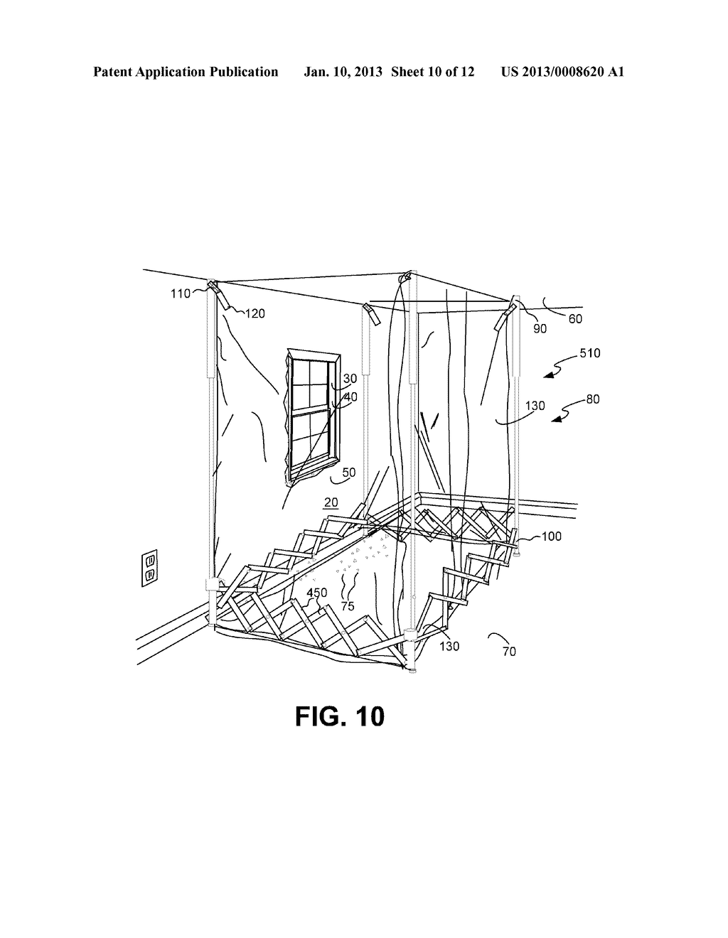 Adjustable enclosure and method for enclosing a work space having a     surface therein to be worked upon, the surface bearing a lead-based paint - diagram, schematic, and image 11