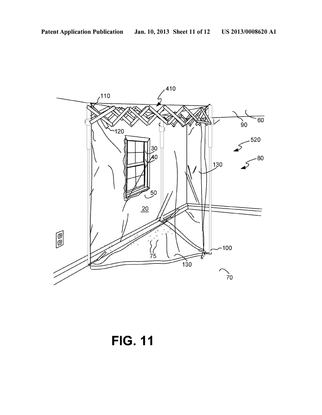 Adjustable enclosure and method for enclosing a work space having a     surface therein to be worked upon, the surface bearing a lead-based paint - diagram, schematic, and image 12