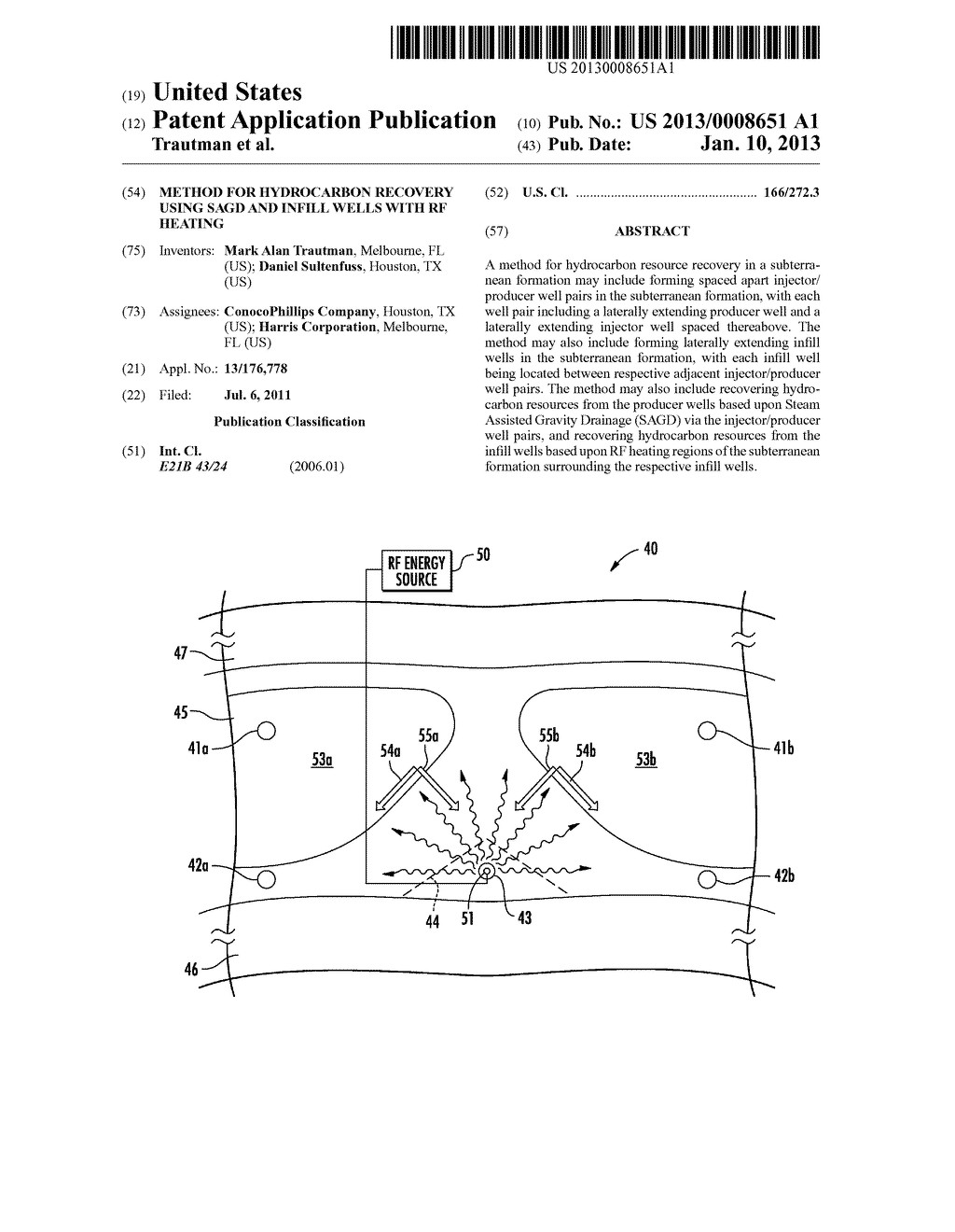 METHOD FOR HYDROCARBON RECOVERY USING SAGD AND INFILL WELLS WITH RF     HEATING - diagram, schematic, and image 01