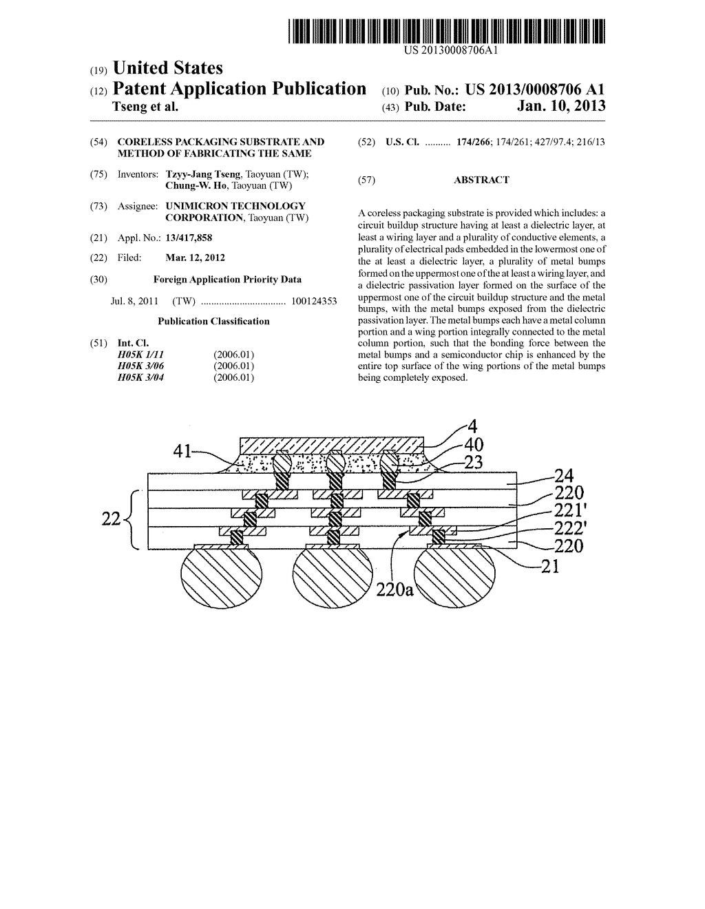 CORELESS PACKAGING SUBSTRATE AND METHOD OF FABRICATING THE SAME - diagram, schematic, and image 01