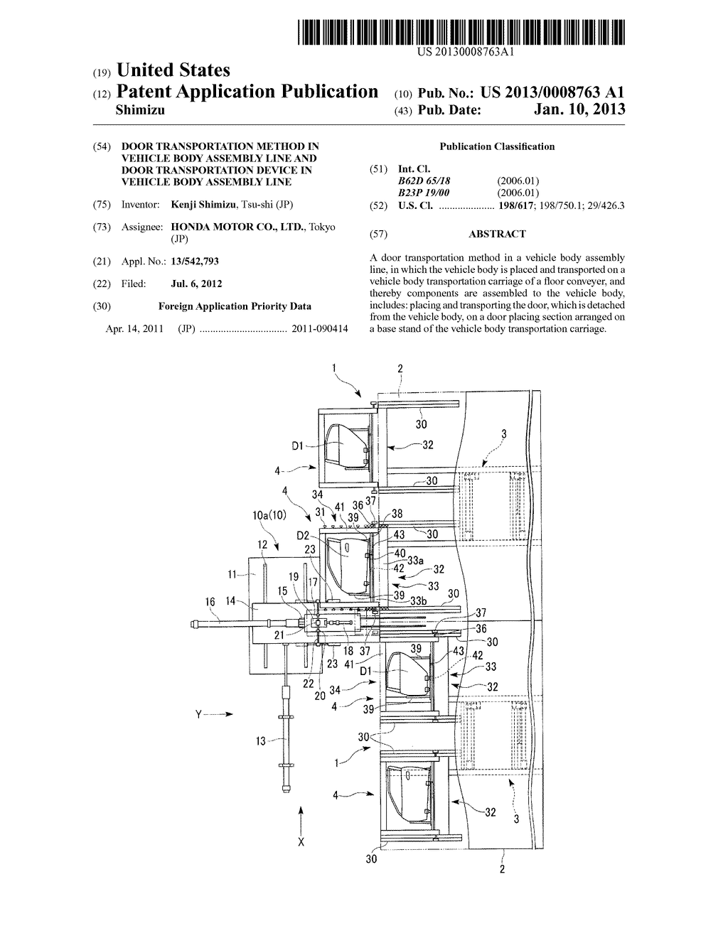 Door transportation method in vehicle body assembly line and door     transportation device in vehicle body assembly line - diagram, schematic, and image 01