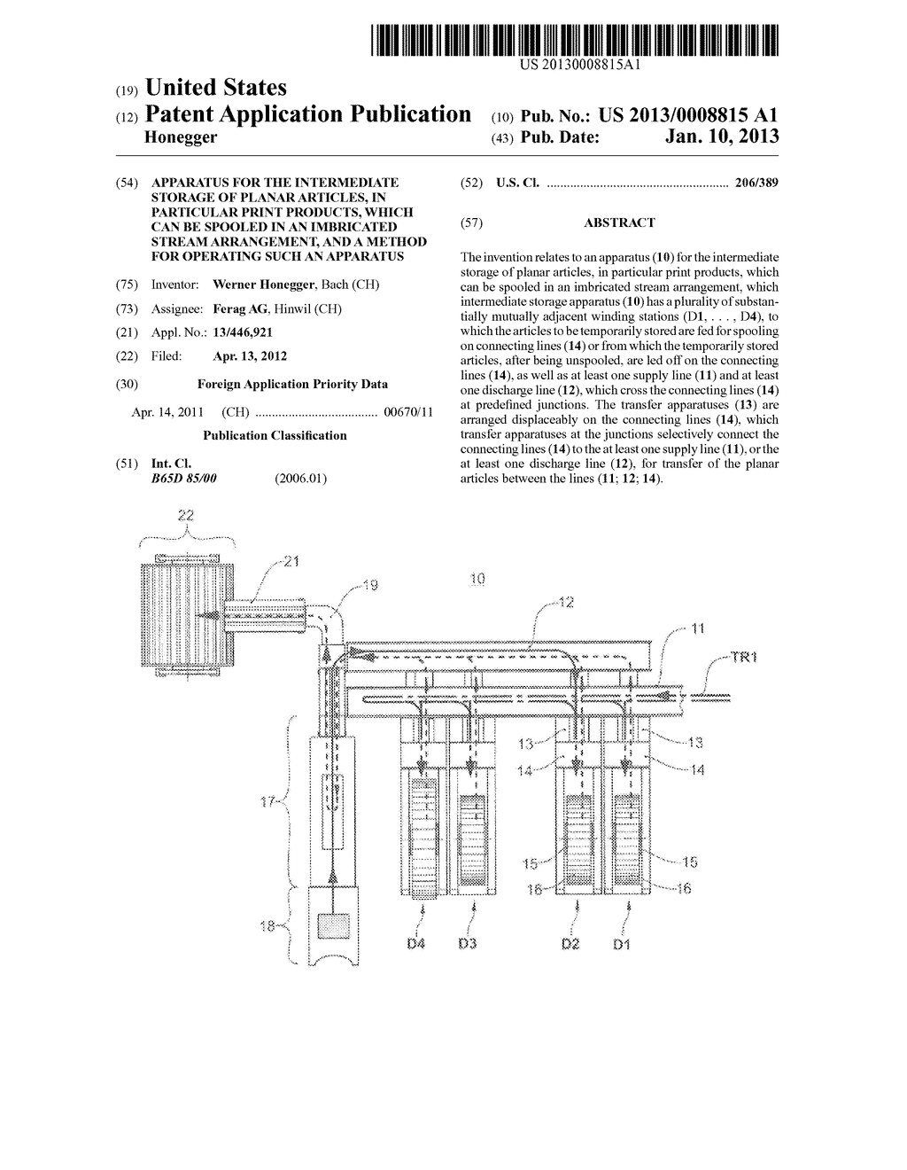 APPARATUS FOR THE INTERMEDIATE STORAGE OF PLANAR ARTICLES, IN PARTICULAR     PRINT PRODUCTS, WHICH CAN BE SPOOLED IN AN IMBRICATED STREAM ARRANGEMENT,     AND A METHOD FOR OPERATING SUCH AN APPARATUS - diagram, schematic, and image 01