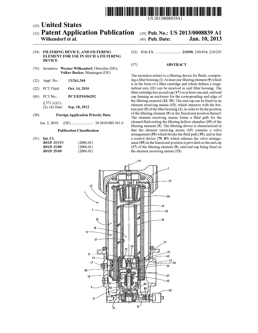 FILTERING DEVICE, AND FILTERING ELEMENT FOR USE IN SUCH A FILTERING DEVICE - diagram, schematic, and image 01