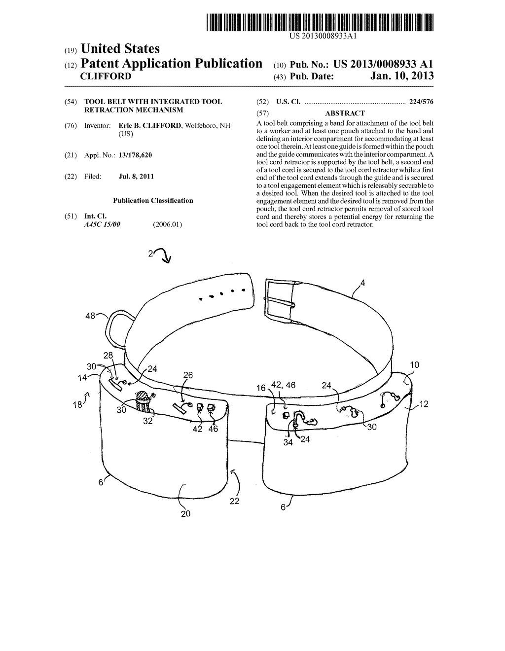 TOOL BELT WITH INTEGRATED TOOL RETRACTION MECHANISM - diagram, schematic, and image 01