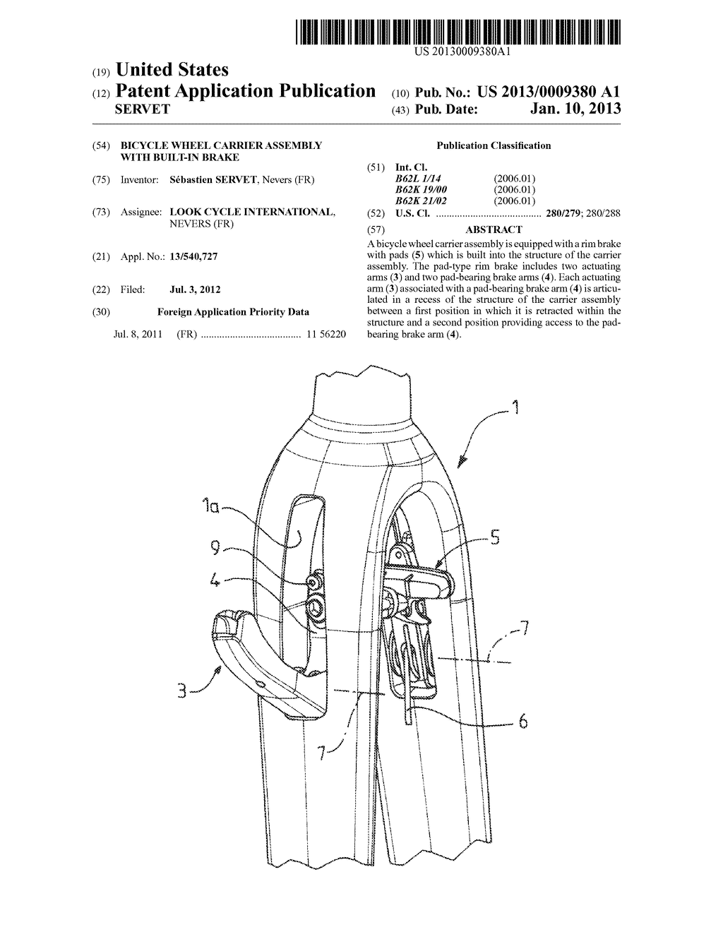 BICYCLE WHEEL CARRIER ASSEMBLY WITH BUILT-IN BRAKE - diagram, schematic, and image 01
