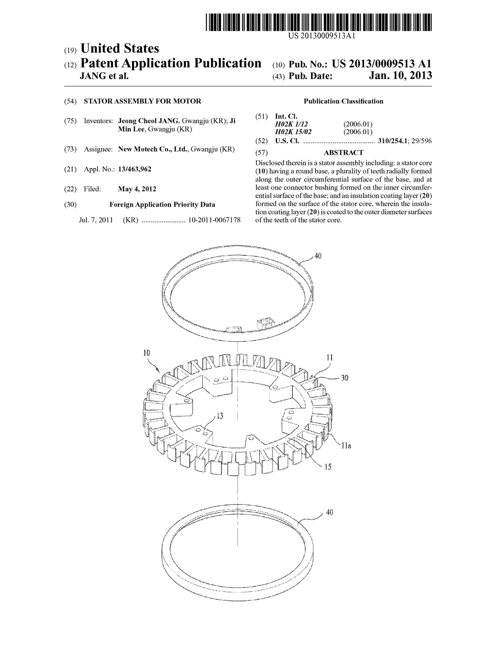 STATOR ASSEMBLY FOR MOTOR - diagram, schematic, and image 01