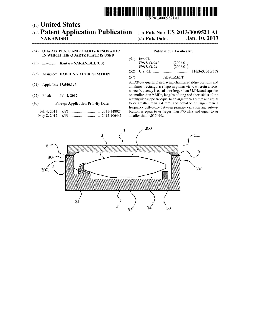 QUARTZ PLATE AND QUARTZ RESONATOR IN WHICH THE QUARTZ PLATE IS USED - diagram, schematic, and image 01