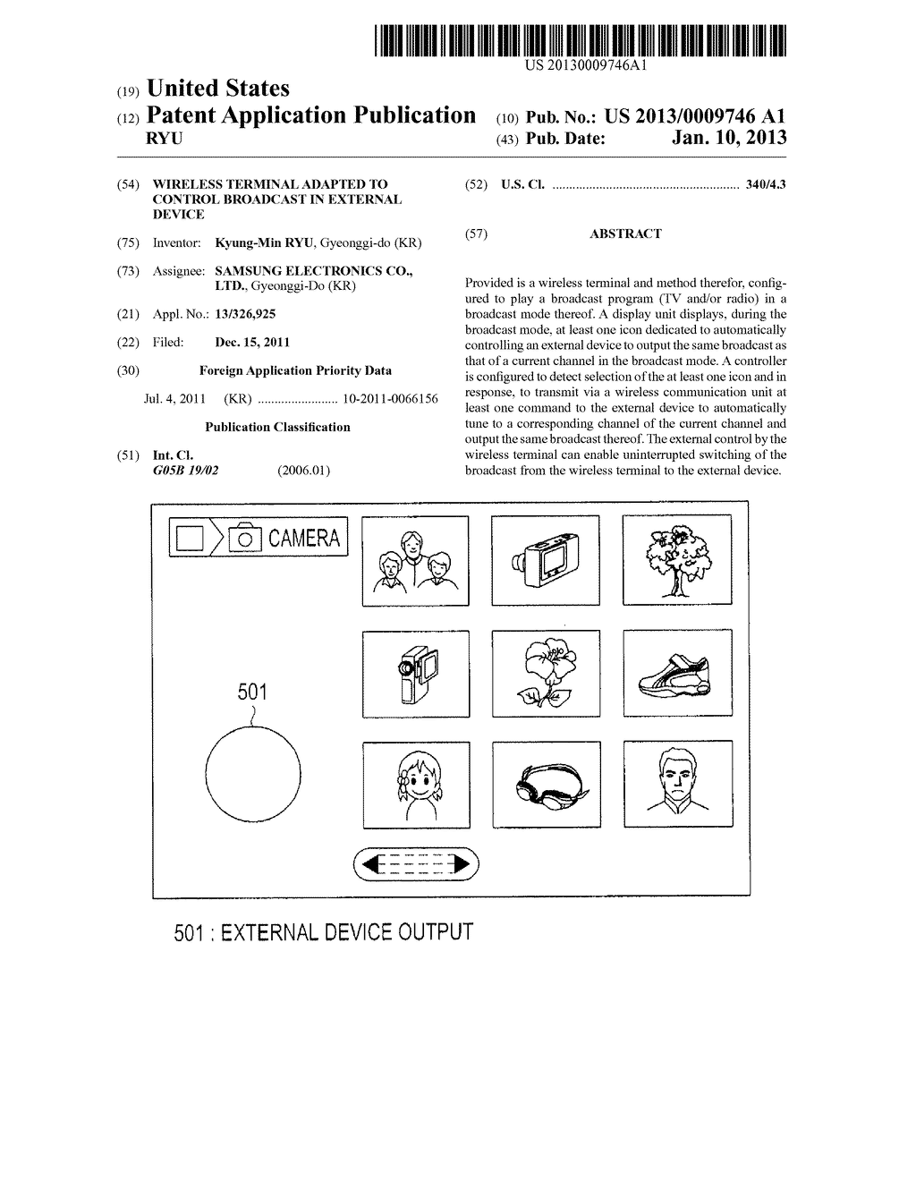 WIRELESS TERMINAL ADAPTED TO CONTROL BROADCAST IN EXTERNAL DEVICE - diagram, schematic, and image 01