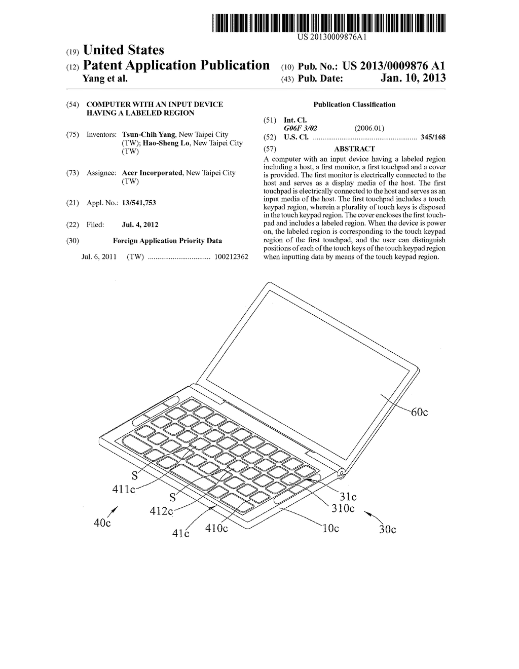 COMPUTER WITH AN INPUT DEVICE HAVING A LABELED REGION - diagram, schematic, and image 01