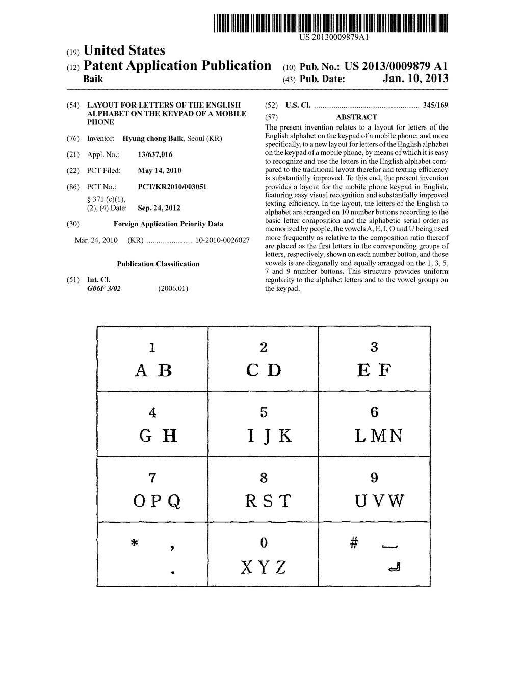 LAYOUT FOR LETTERS OF THE ENGLISH ALPHABET ON THE KEYPAD OF A MOBILE PHONE - diagram, schematic, and image 01