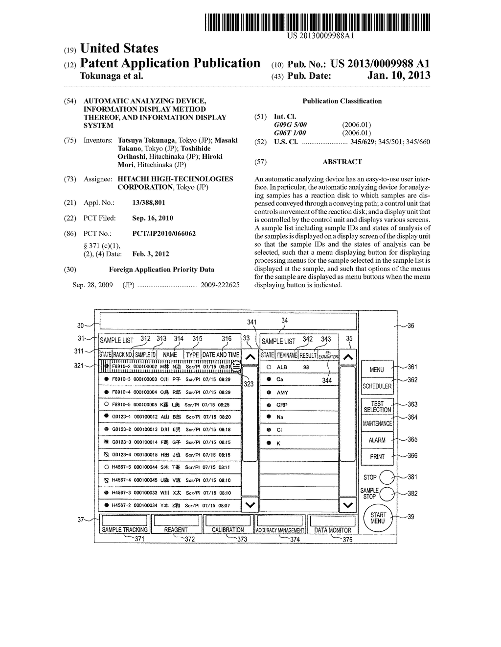 AUTOMATIC ANALYZING DEVICE, INFORMATION DISPLAY METHOD THEREOF, AND     INFORMATION DISPLAY SYSTEM - diagram, schematic, and image 01