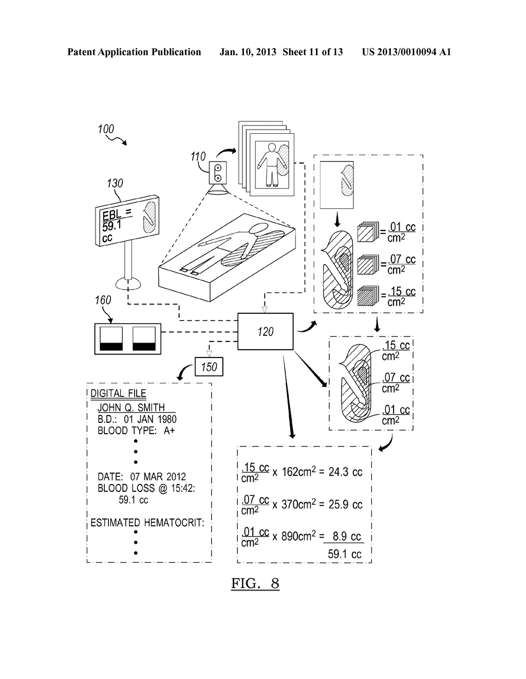 SYSTEM AND METHOD FOR ESTIMATING EXTRACORPOREAL BLOOD VOLUME IN A PHYSICAL     SAMPLE - diagram, schematic, and image 12