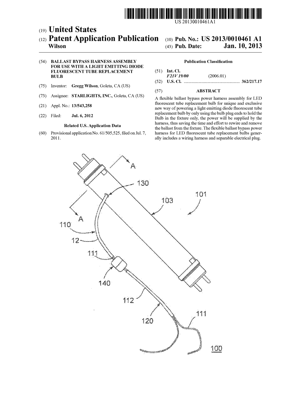 Ballast Bypass Harness Assembly For Use With A Light Emitting Diode     Fluorescent Tube Replacement Bulb - diagram, schematic, and image 01