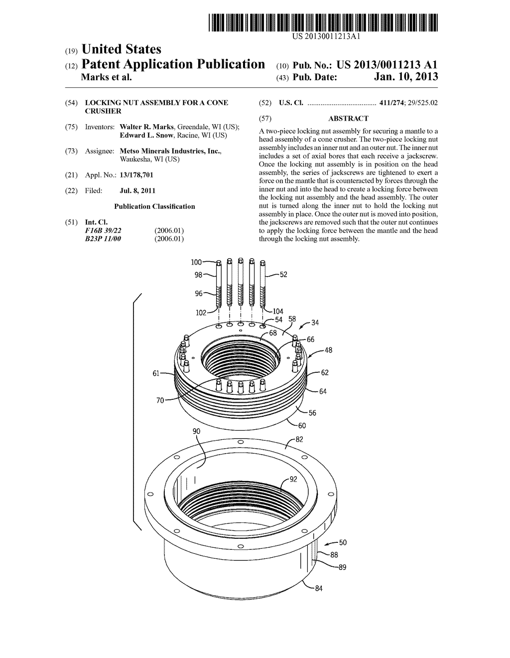 LOCKING NUT ASSEMBLY FOR A CONE CRUSHER - diagram, schematic, and image 01