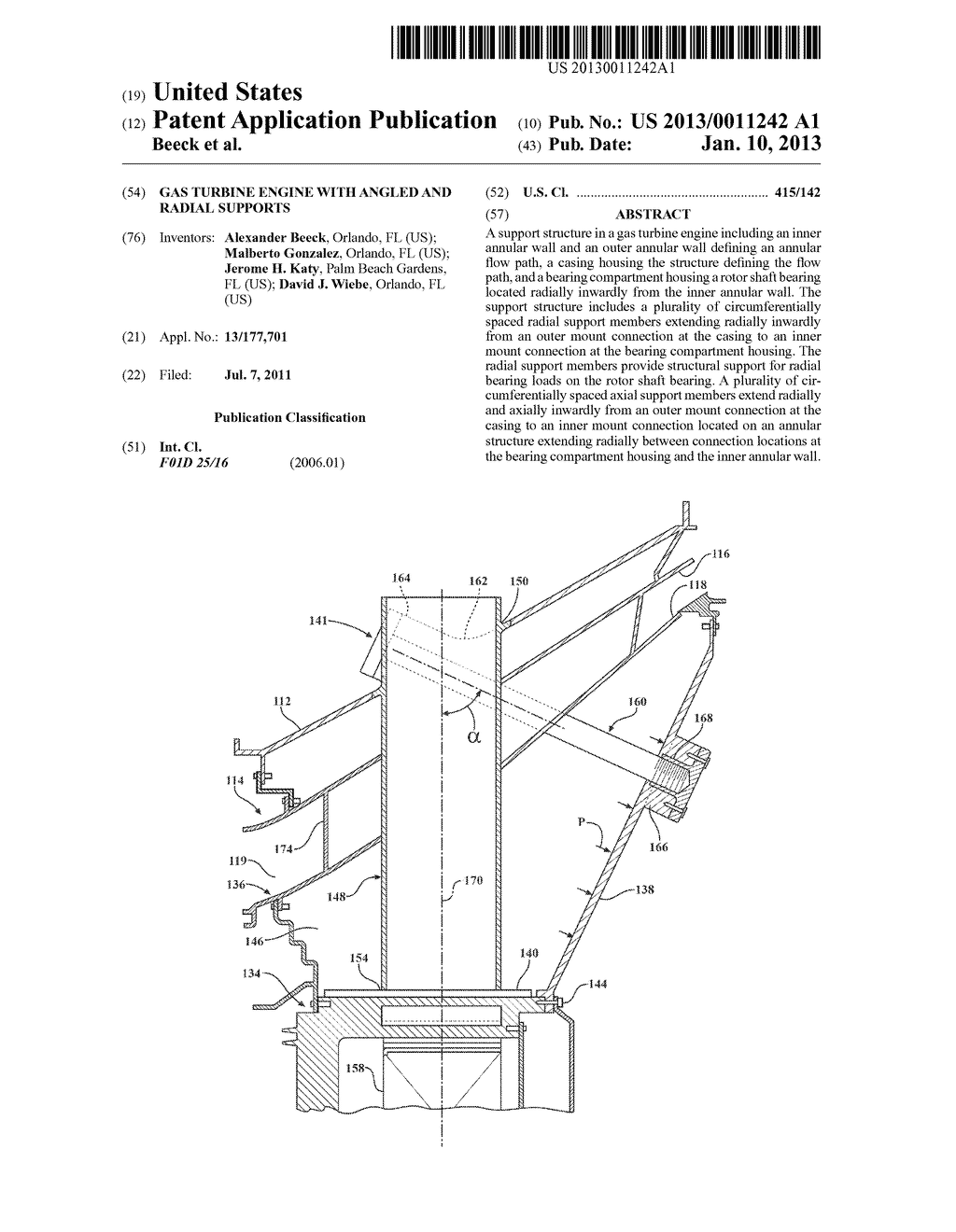 GAS TURBINE ENGINE WITH ANGLED AND RADIAL SUPPORTS - diagram, schematic, and image 01