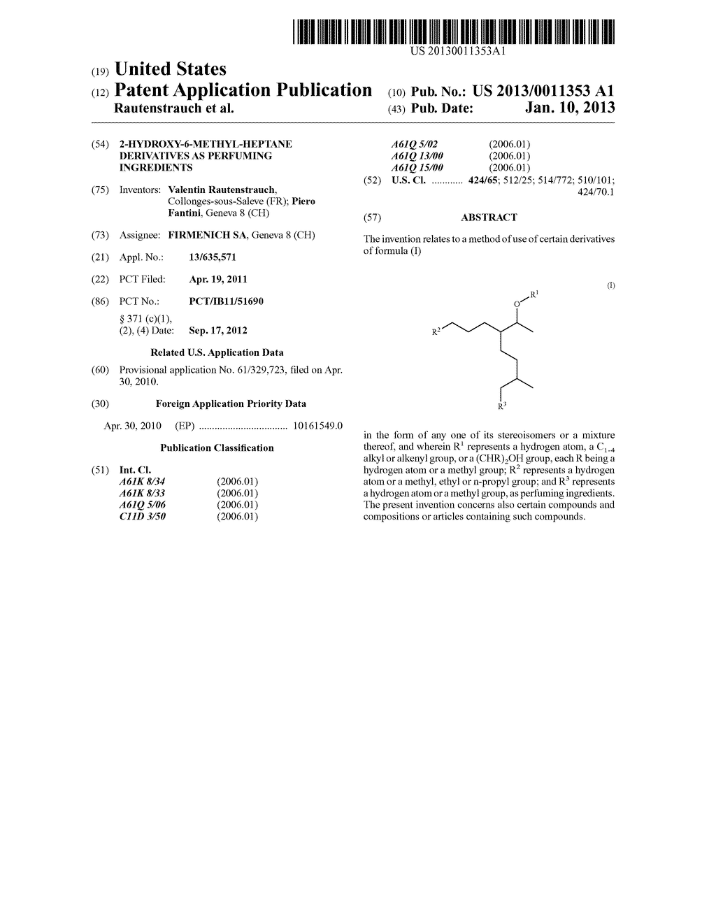 2-HYDROXY-6-METHYL-HEPTANE DERIVATIVES AS PERFUMING INGREDIENTS - diagram, schematic, and image 01