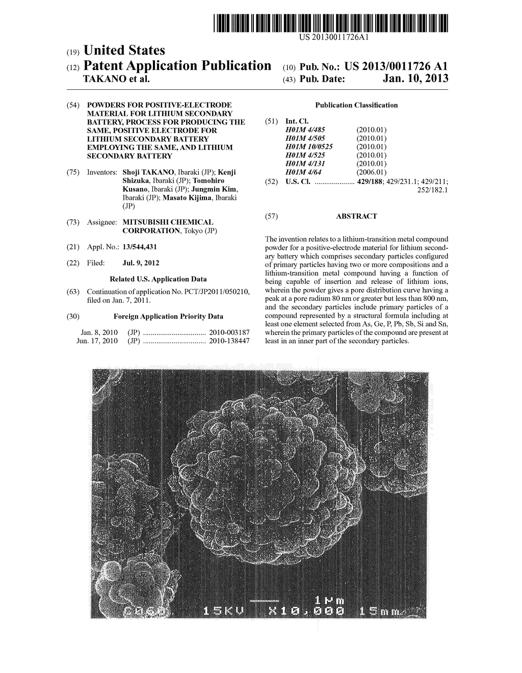 POWDERS FOR POSITIVE-ELECTRODE MATERIAL FOR LITHIUM SECONDARY BATTERY,     PROCESS FOR PRODUCING THE SAME, POSITIVE ELECTRODE FOR LITHIUM SECONDARY     BATTERY EMPLOYING THE SAME, AND LITHIUM SECONDARY BATTERY - diagram, schematic, and image 01