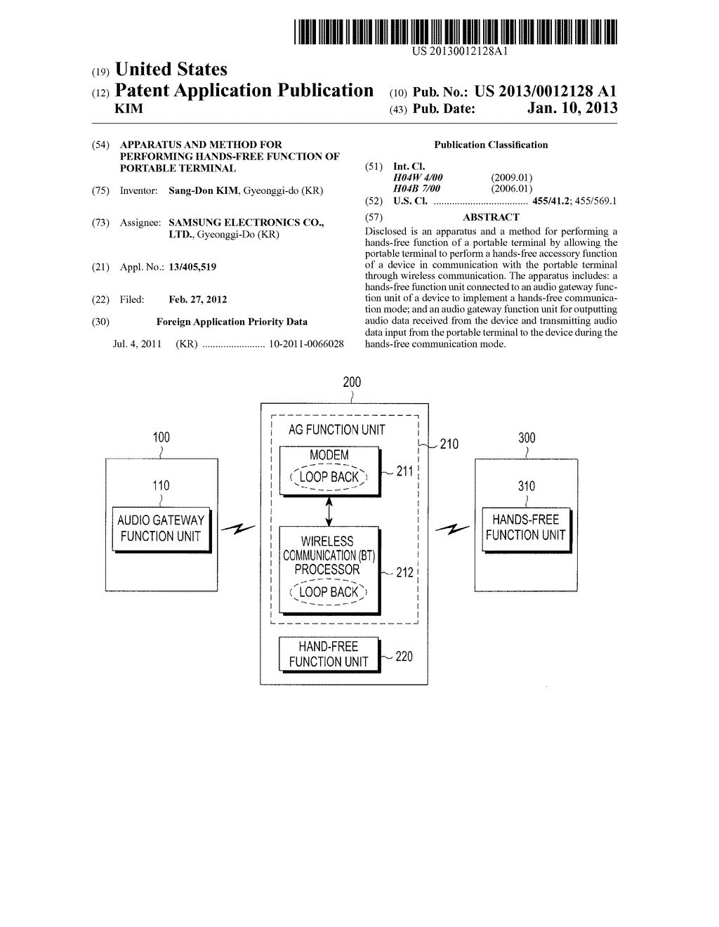 APPARATUS AND METHOD FOR PERFORMING HANDS-FREE FUNCTION OF PORTABLE     TERMINAL - diagram, schematic, and image 01