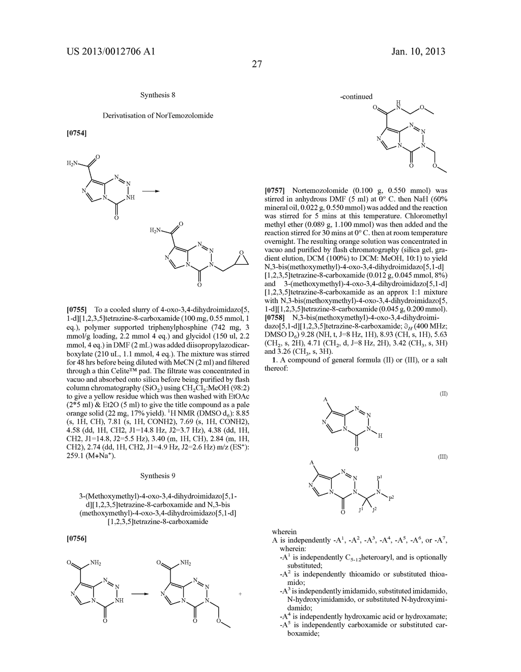 Methods and Intermediates for the Synthesis of     4-oxo-3,4-dihydro-imidazo[5,1-d][1,2,3,5]tetrazines - diagram, schematic, and image 28