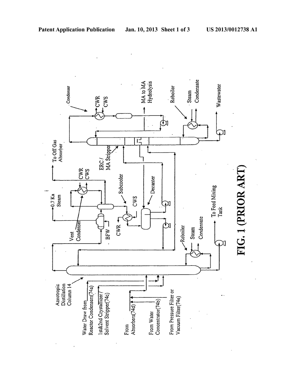 Method for recovery of acetic acid from an aqueous solution thereof - diagram, schematic, and image 02