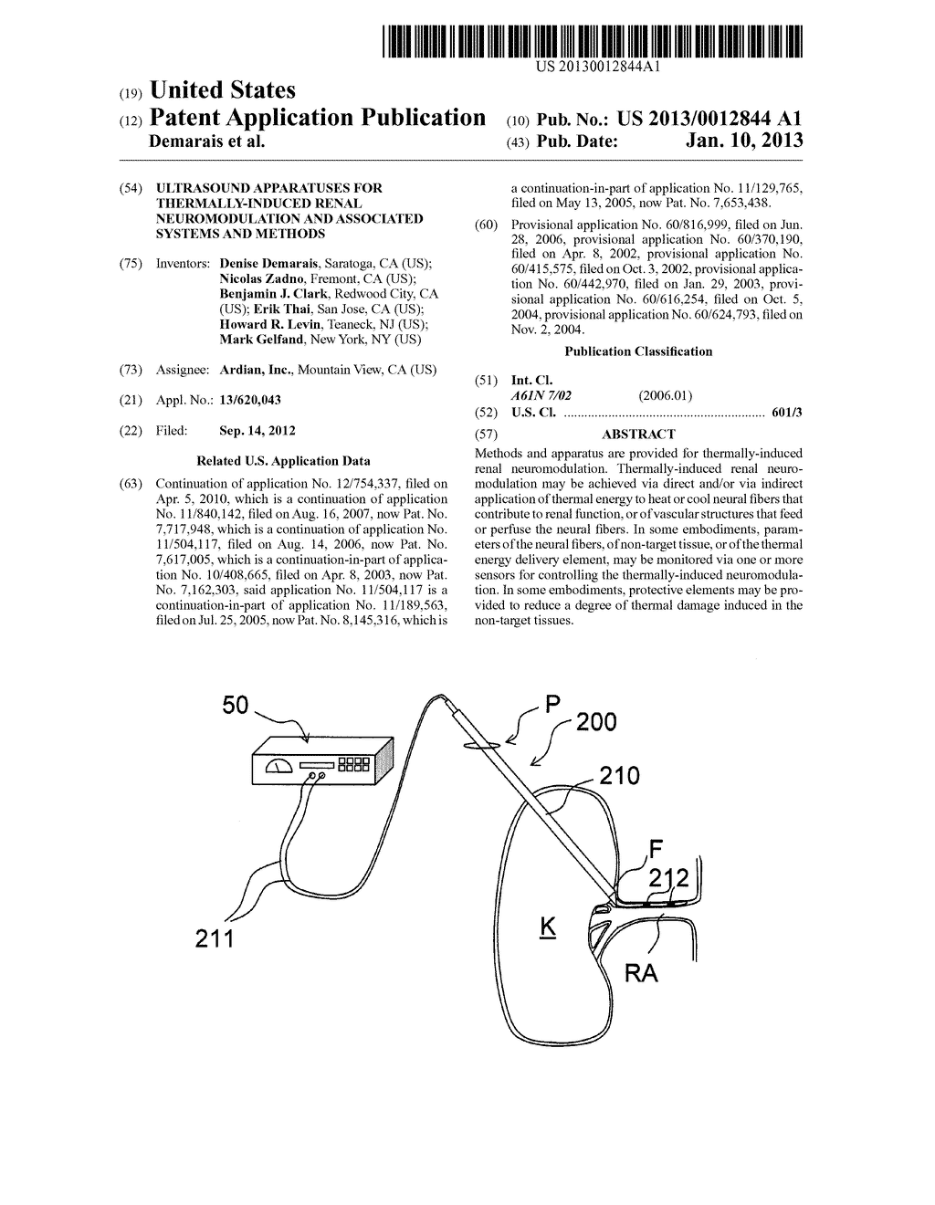 ULTRASOUND APPARATUSES FOR THERMALLY-INDUCED RENAL NEUROMODULATION AND     ASSOCIATED SYSTEMS AND METHODS - diagram, schematic, and image 01